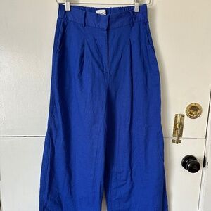 FRNCH Royal Blue Linen Elastic Waistband Pants in Size S